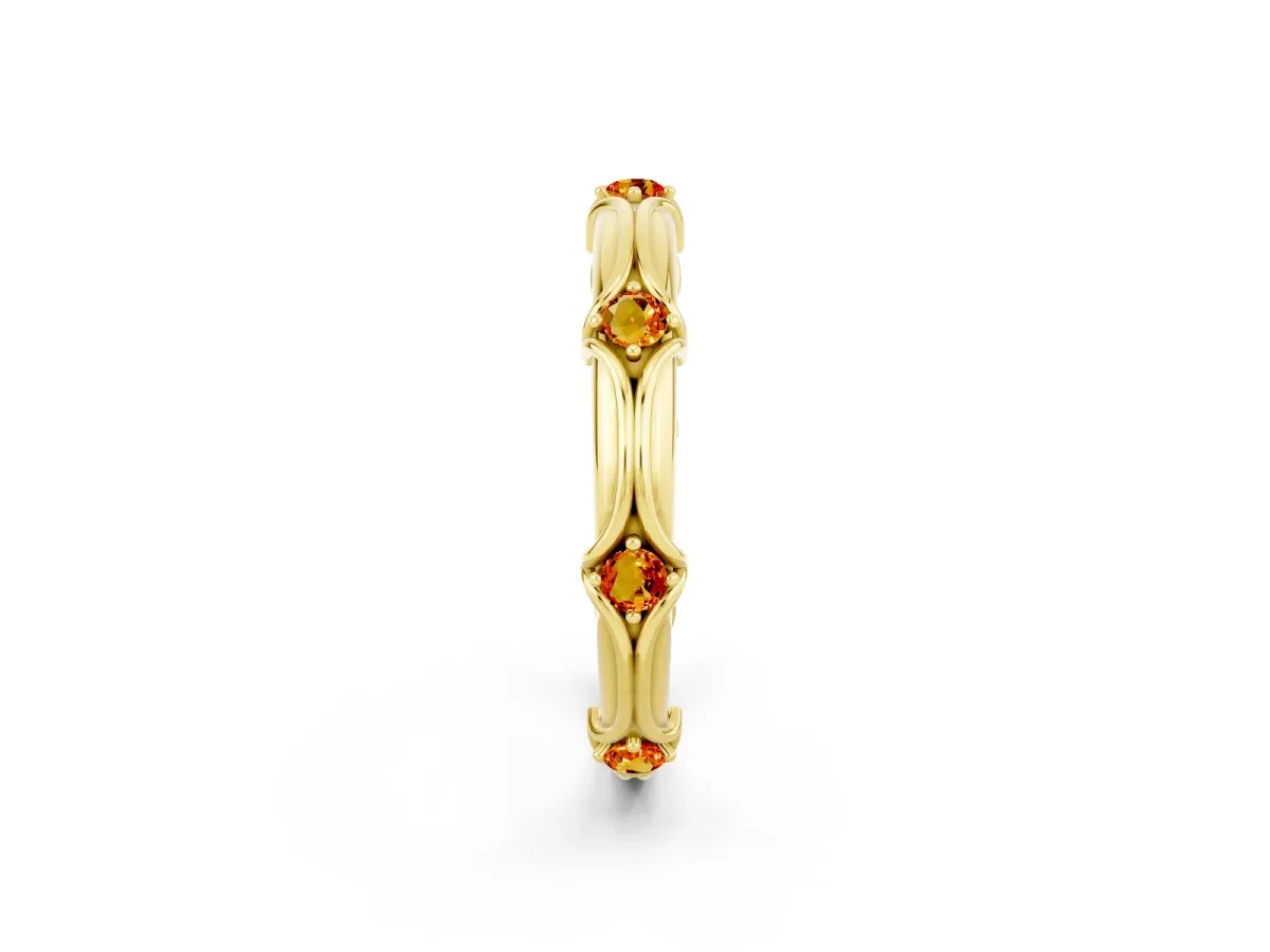 Round Citrine Prong Set Milgrain Eternity Band Yellow gold