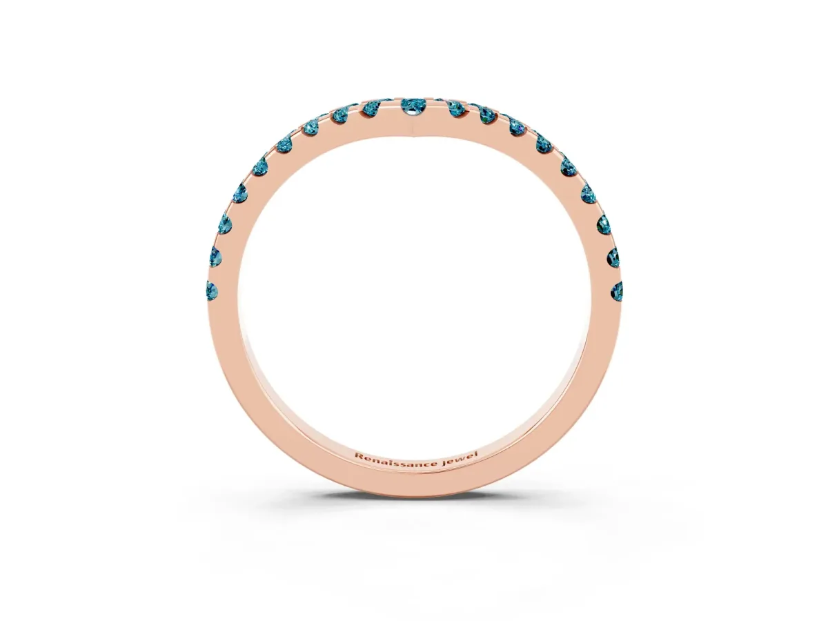 Pavé Round Blue Topaz Chevron Band with Shared Prong Setting Rose gold