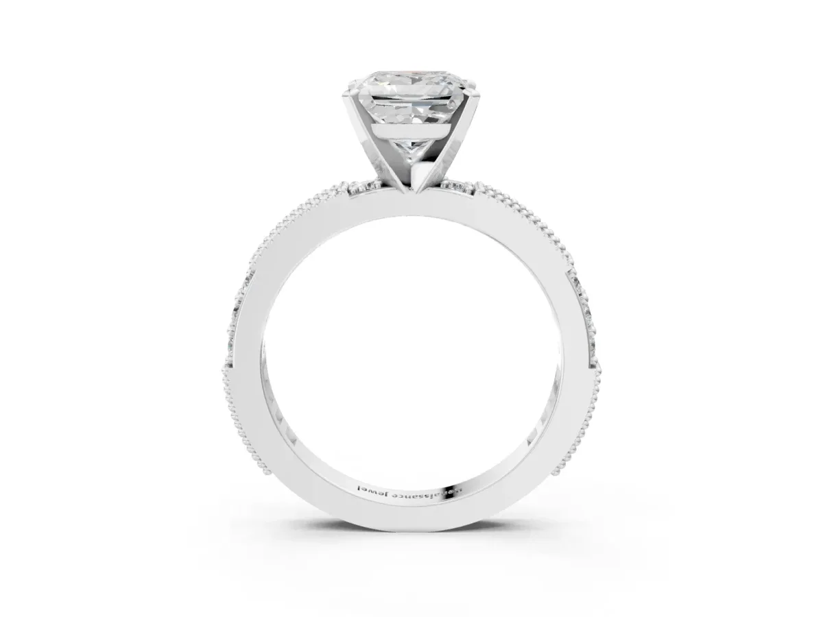 Princess Cut Solitaire with Pavé Band and Four-Prong Setting Silver