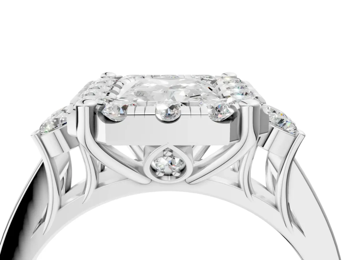 Radiant Cut Halo Diamond Engagement Ring with Split Shank and Four-Prong Setting Platinum