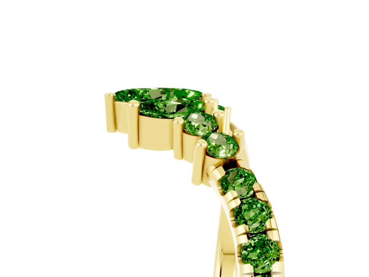Chevron Marquise and Round Peridot Open Band with Prong Setting Yellow gold