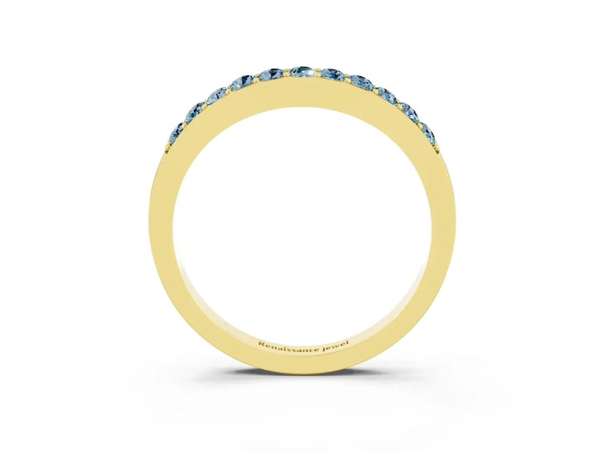 Round Aquamarine Curved Wedding Band with Channel Setting Yellow gold