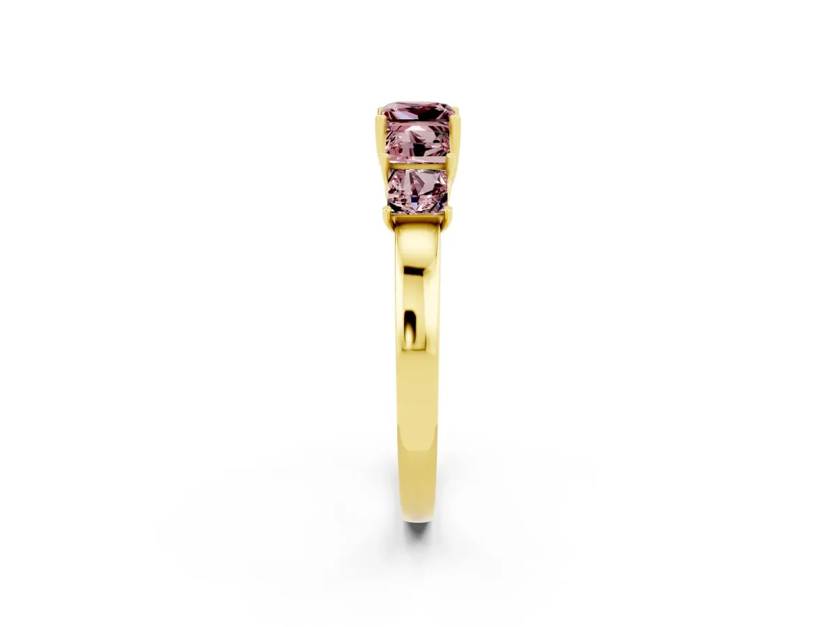 Princess Cut Five-Stone Morganite Ring with Classic Prong Setting Yellow gold