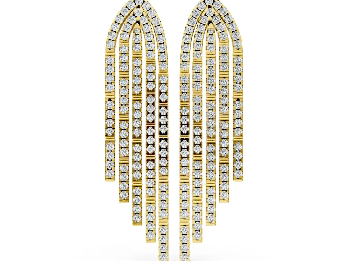 Round Diamond Pavé Waterfall Drop Earrings Yellow gold