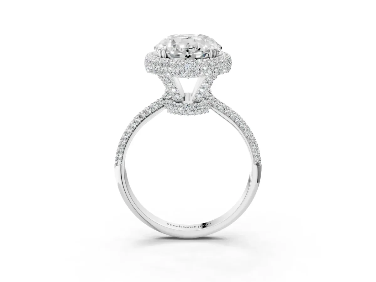 Oval Diamond Halo Ring with Round Diamond Accents White gold