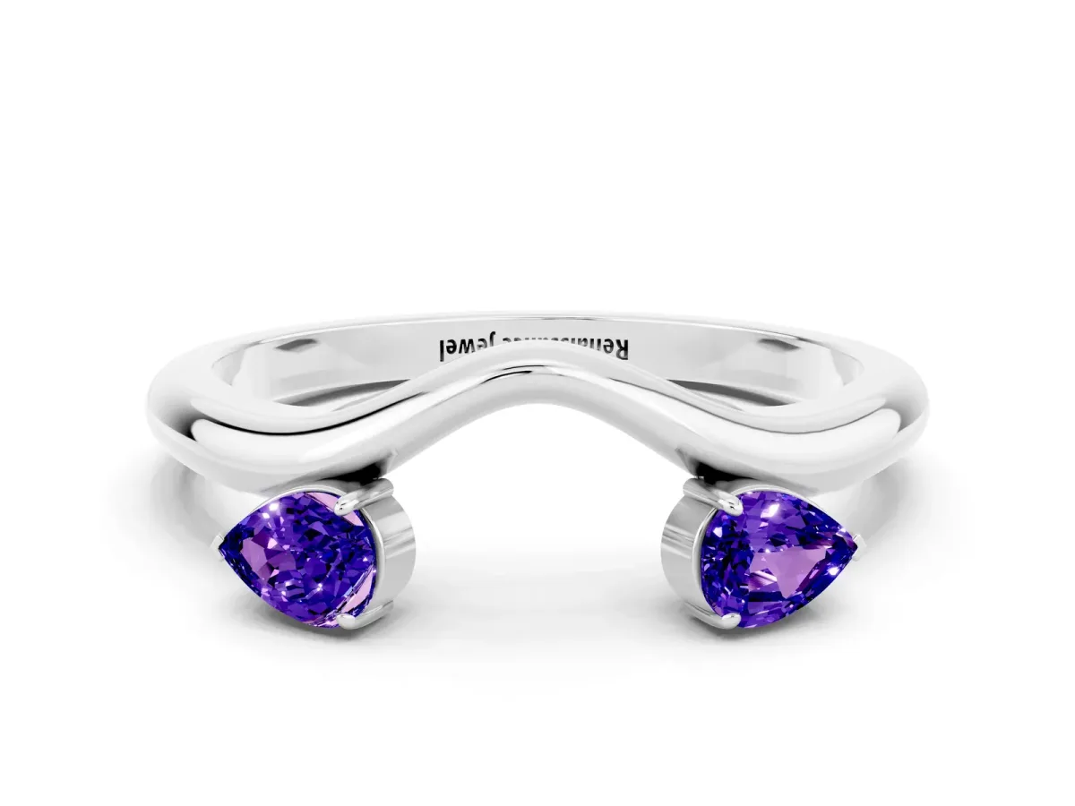 Pear Cut Tanzanite Two-Stone Open Band Ring with Prong Setting White gold