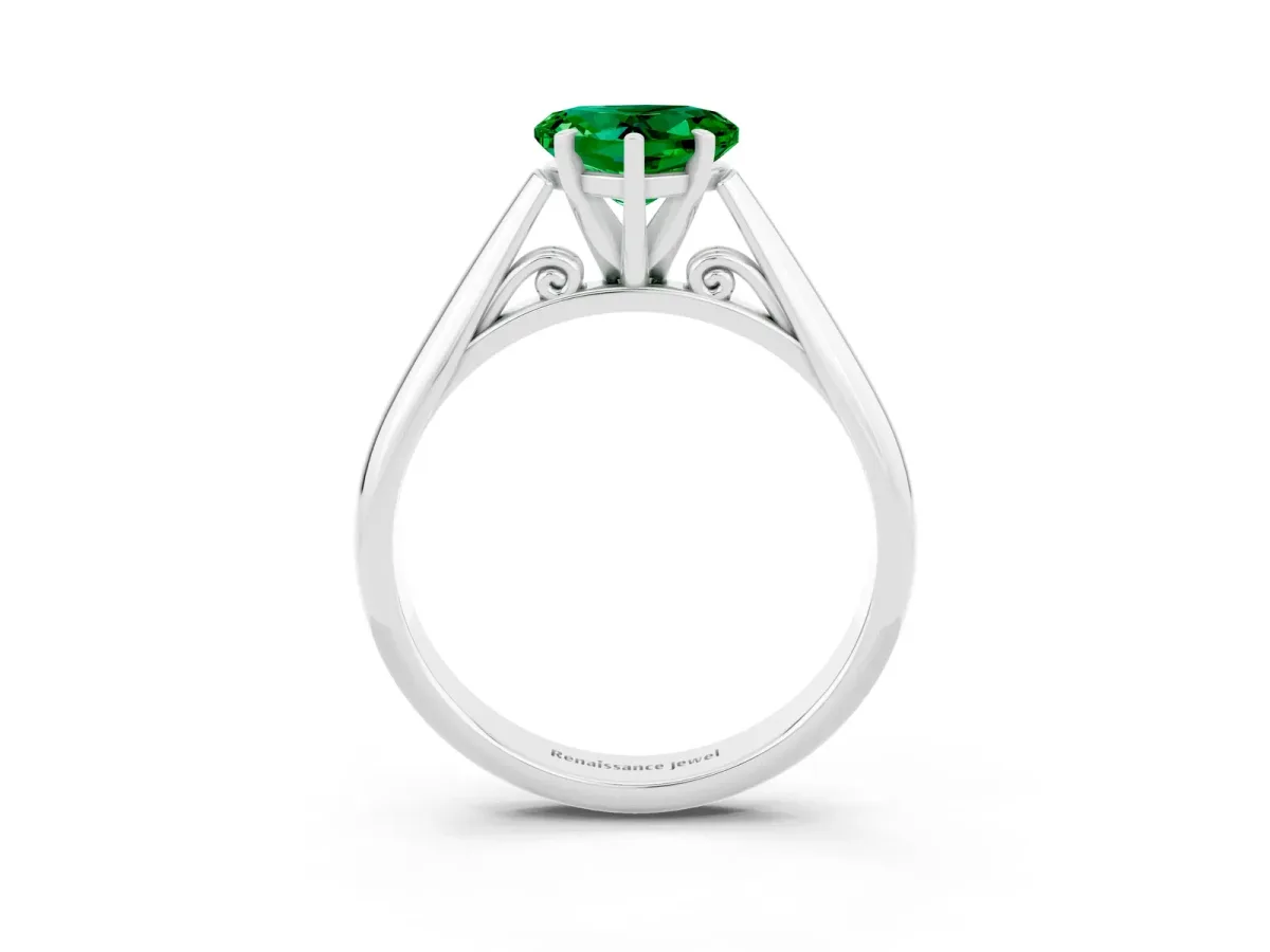 Heart Cut Emerald Solitaire Engagement Ring with Cathedral Setting and Four-Prong Mount White gold