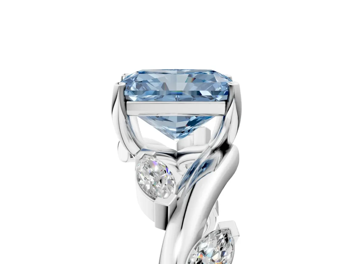 Fancy Blue Radiant Cut Solitaire Twisted Band Marquise Accent Prong Setting Ring Platinum