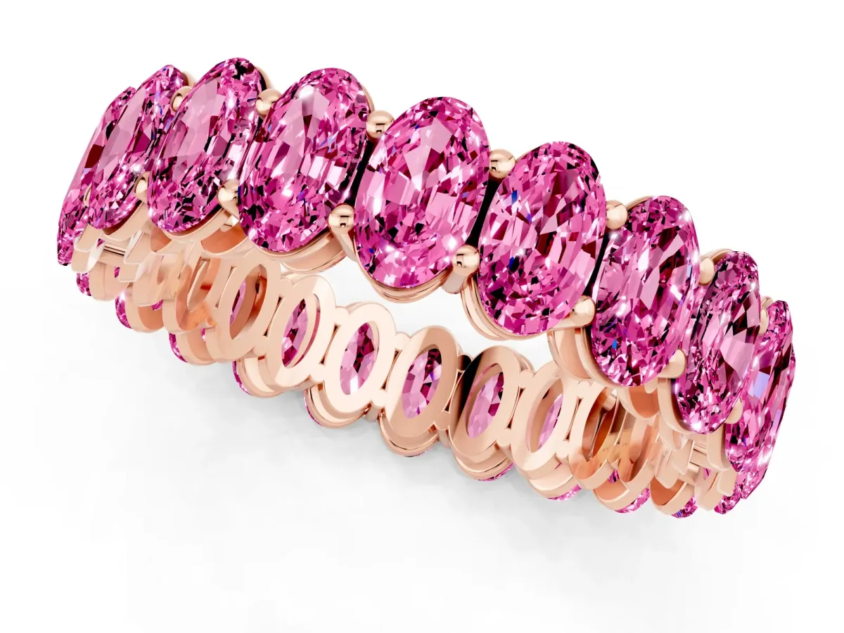 Oval Cut Pink Sapphire Eternity Band with Shared Prong Setting Rose gold