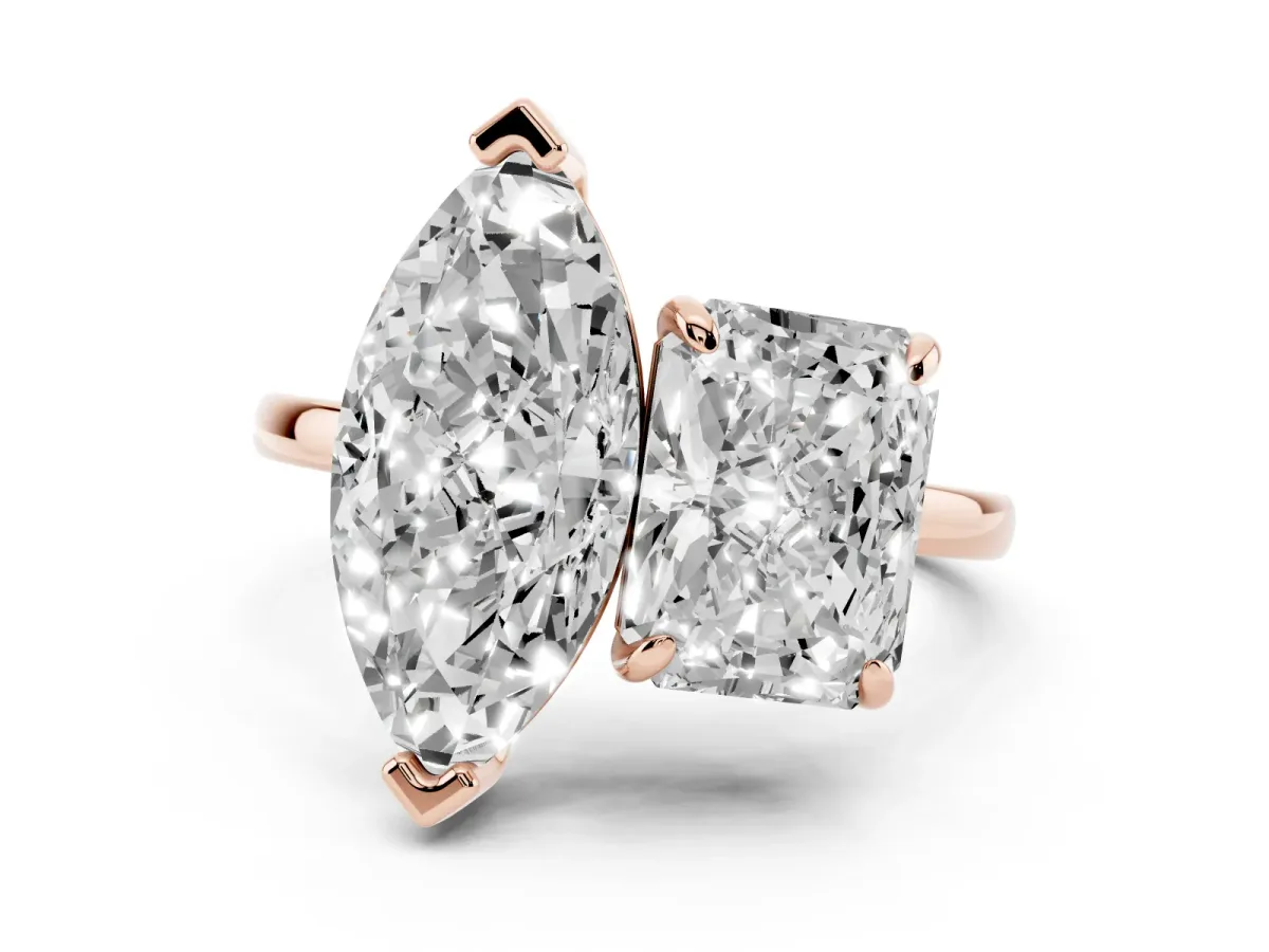 Radiant and Marquise Toi Moi Ring with Prong Setting and Plain Band Rose gold