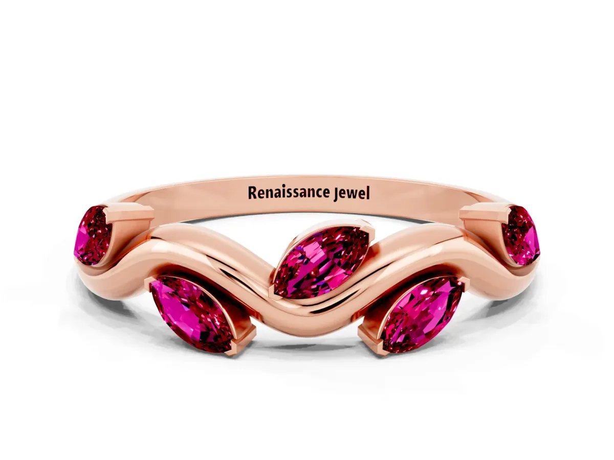 Marquise Garnet Twisted Band with Prong Setting Rose gold