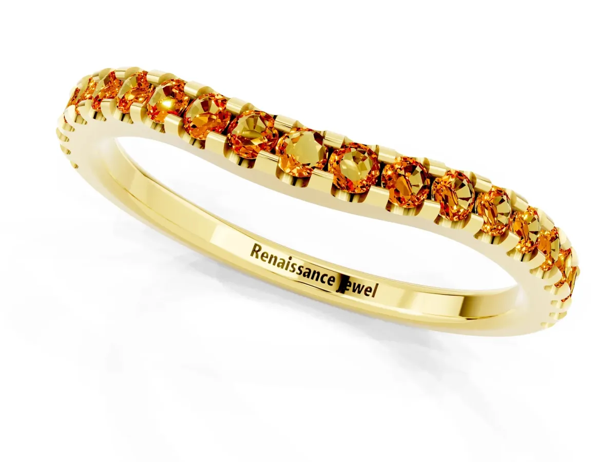 Round Citrine Pavé Curved Wedding Band Yellow gold