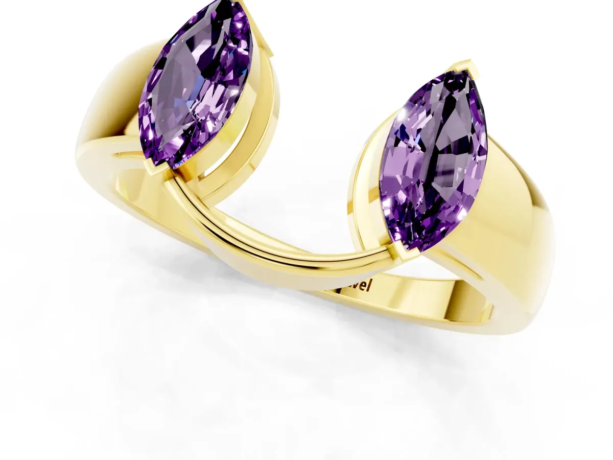 Marquise Amethyst Open Band Ring with Tension Setting Yellow gold