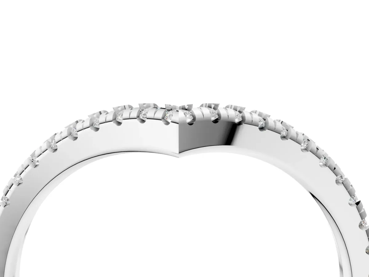 Pavé Round Diamond V-Shaped Chevron Band with Shared Prong Setting Platinum