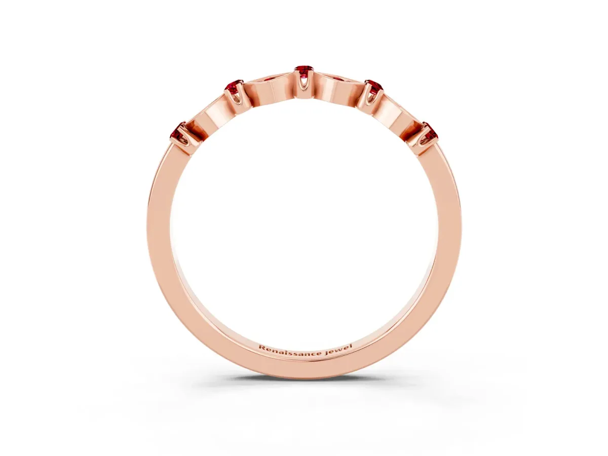 Pavé Cushion Ruby Cluster Eternity Band with Prong Setting Rose gold
