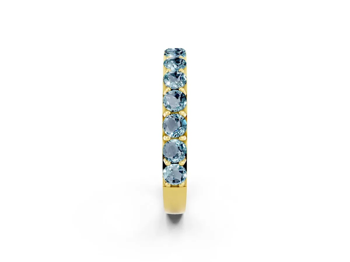 Round Aquamarine Half Eternity Band with Classic Prong Setting Yellow gold