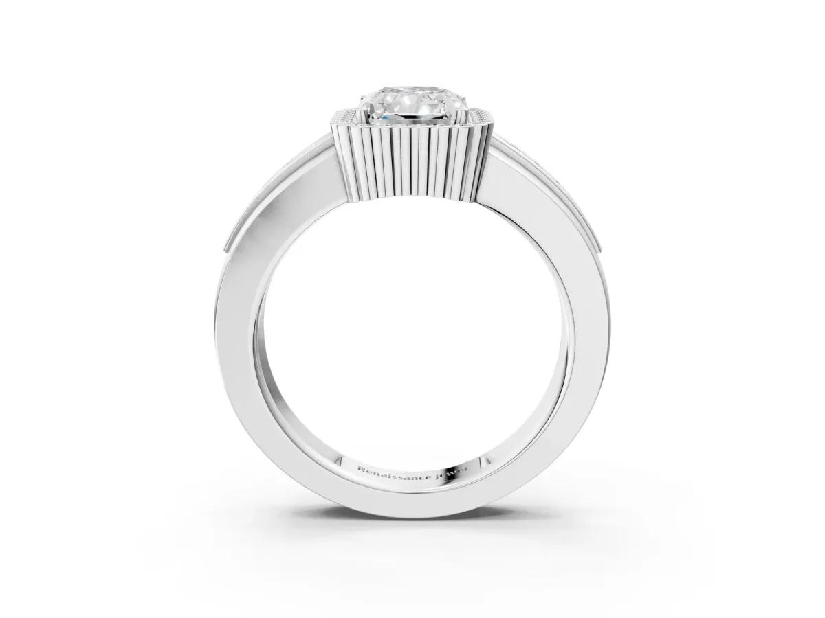 Radiant Cut Cut Halo Pave Band Four-Prong Ring Platinum