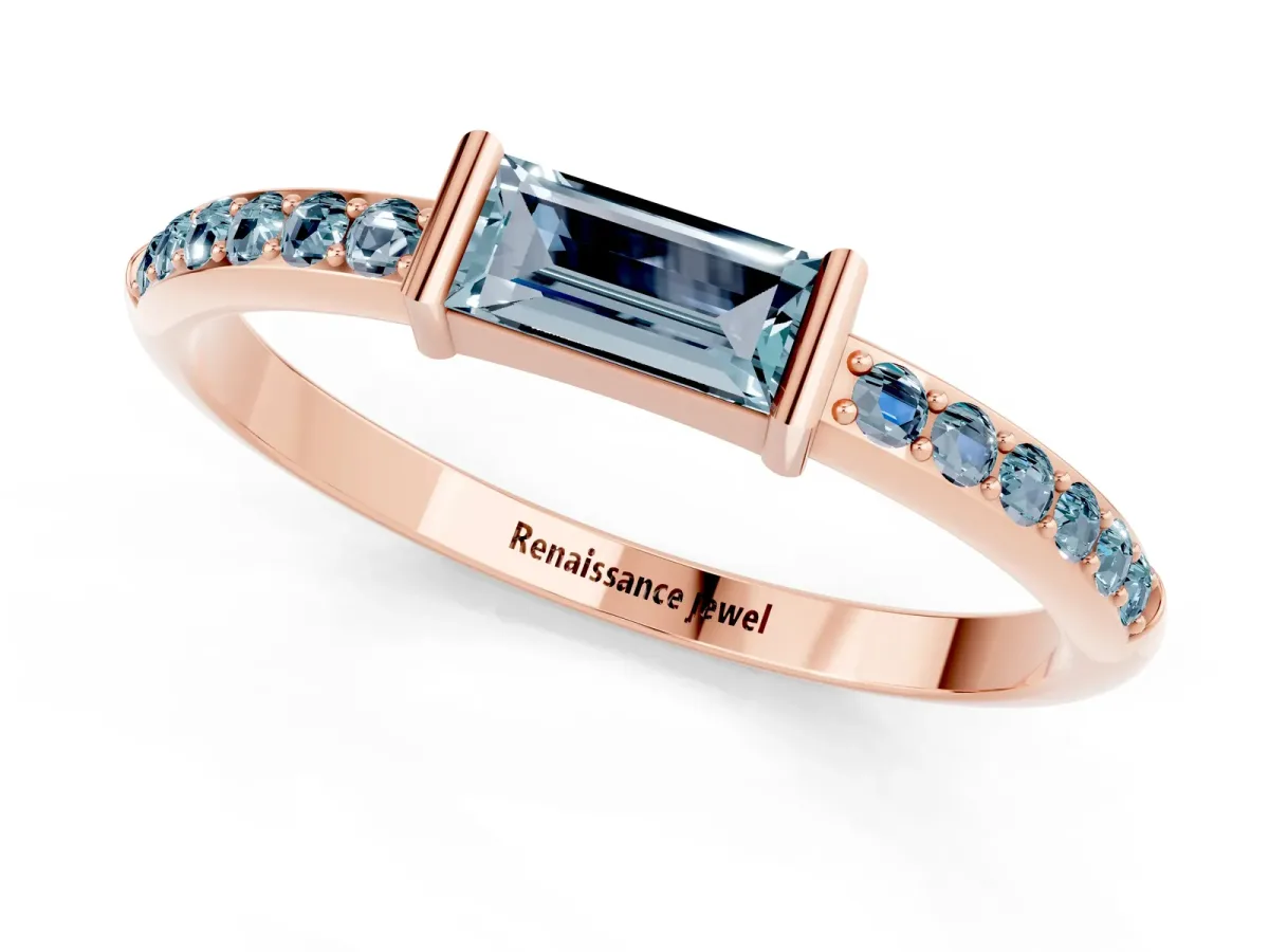 Baguette Aquamarine Pavé Band with Bar Setting Rose gold