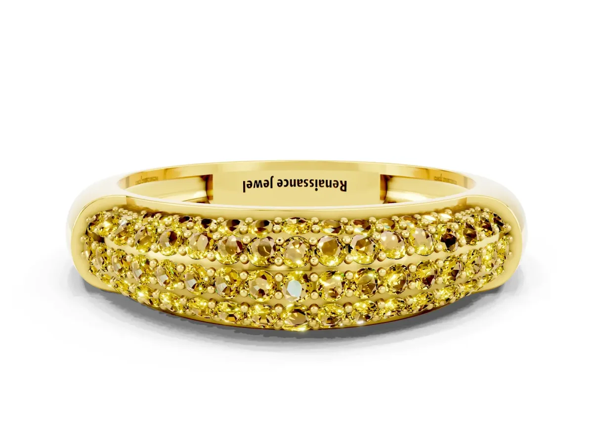 Three-Row Pavé Round Yellow Sapphire Dome Band Yellow gold