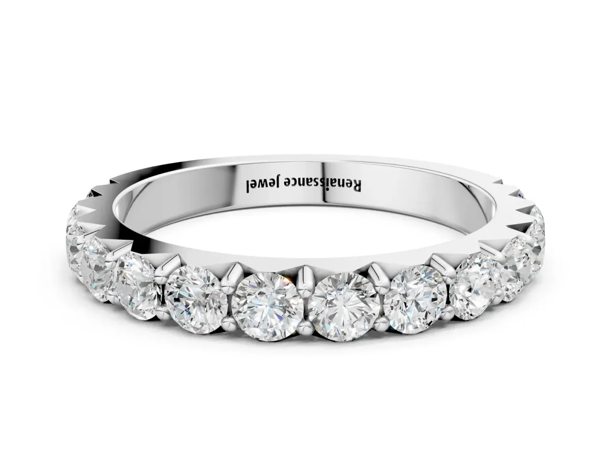 Round Diamond Half Eternity Band with Classic Prong Setting White gold