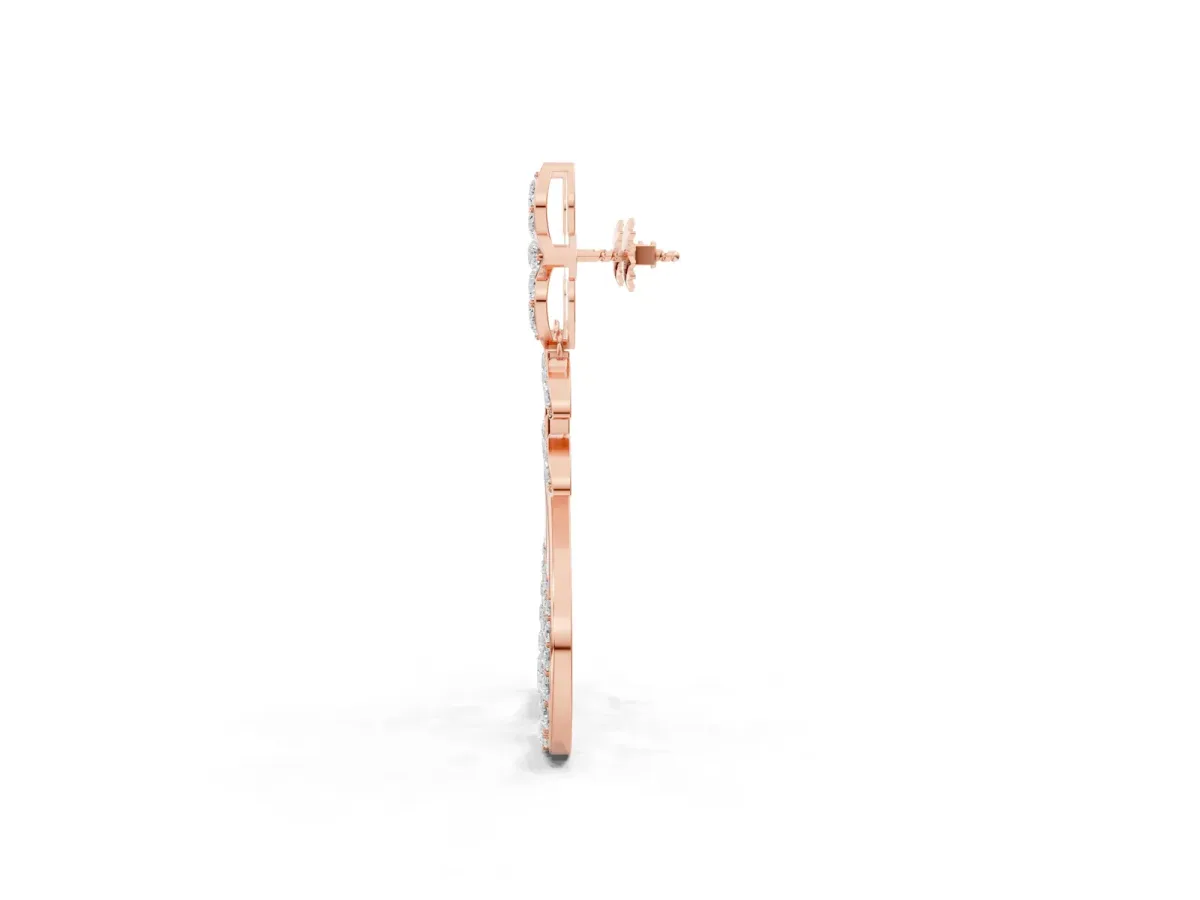 Marquise and Round Diamond Sparkling Dewdrop Drop Earrings Rose gold