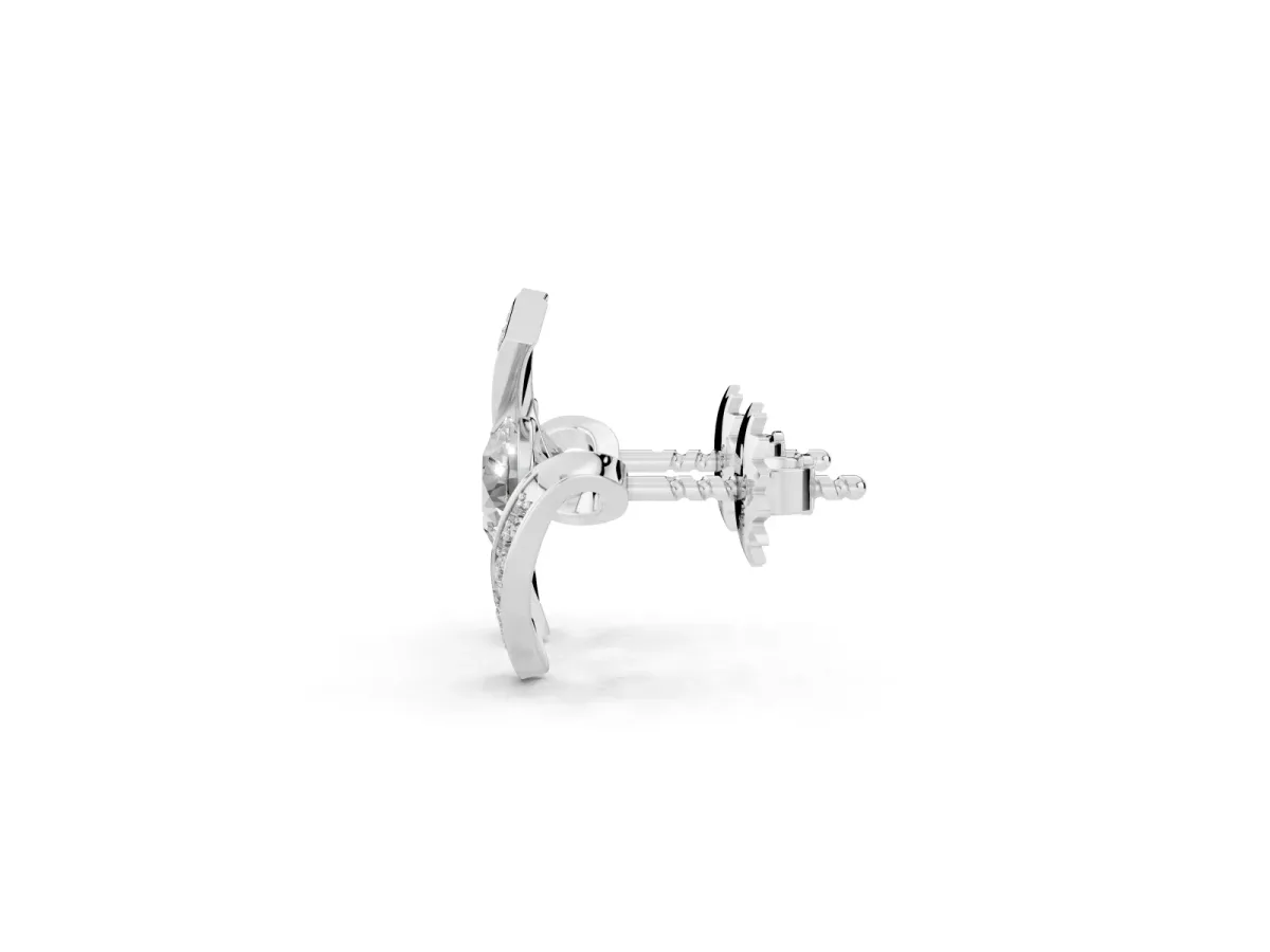 Round Diamond Curve Wave Stud Earrings Platinum