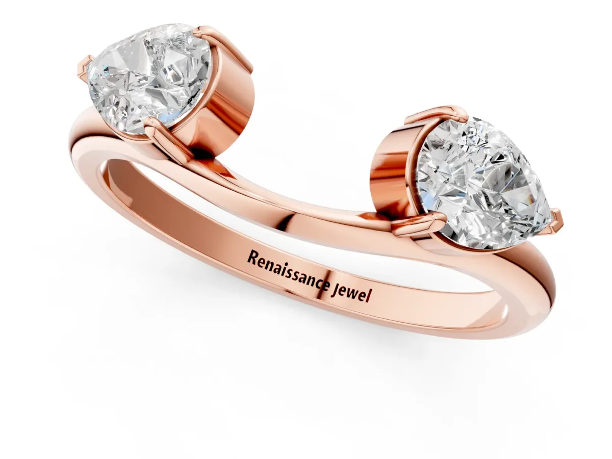 Two-Stone Pear Diamond Bypass Ring with Prong Setting Rose gold