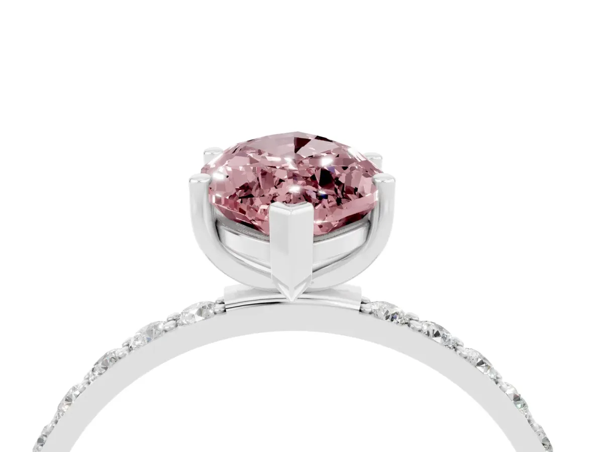Marquise Cut Morganite Solitaire Ring with Round Pavé Band and Prong Setting Silver