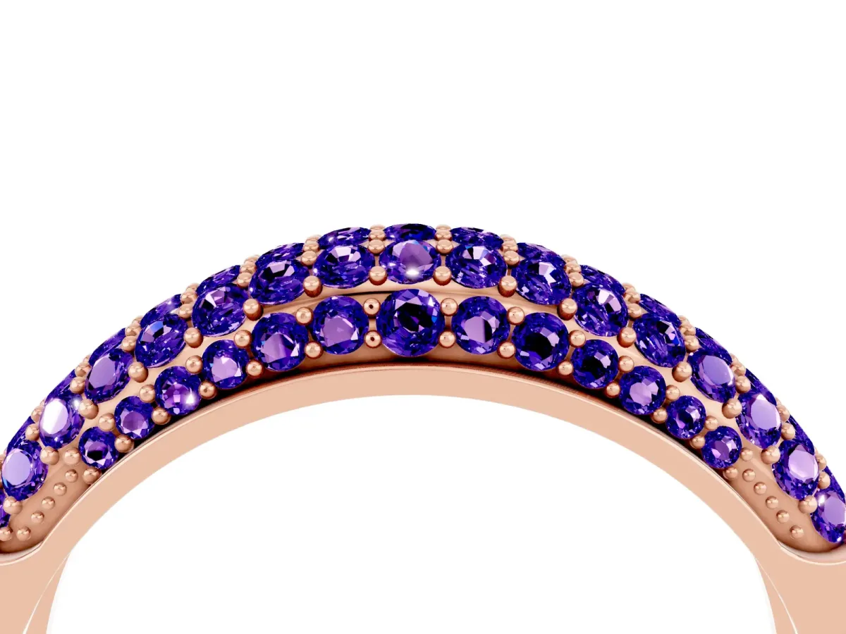 Three-Row Pavé Round Tanzanite Dome Band Rose gold