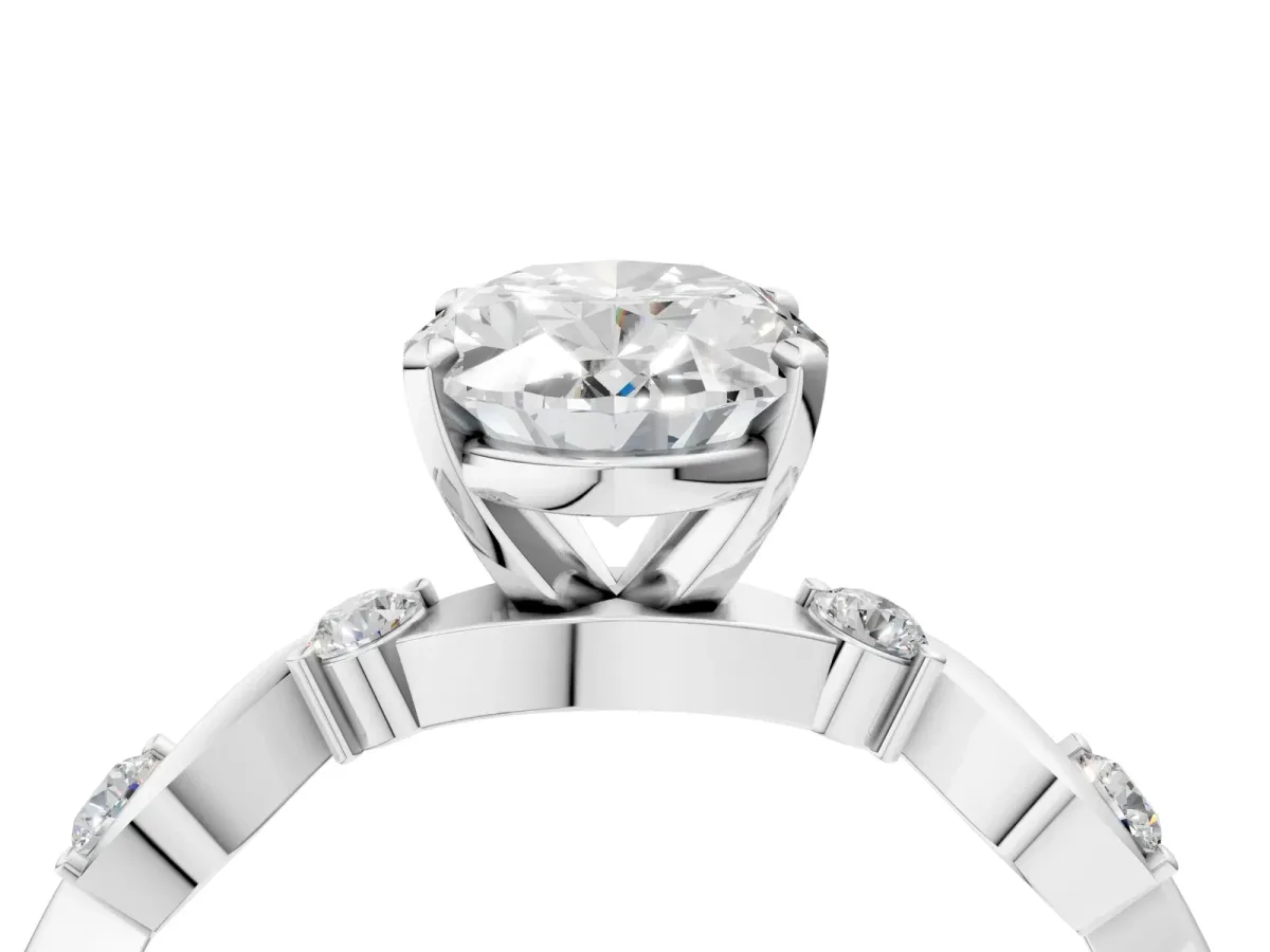 Oval Cut Diamond Solitaire Twisted Band with Round Accents and Prong Setting Silver