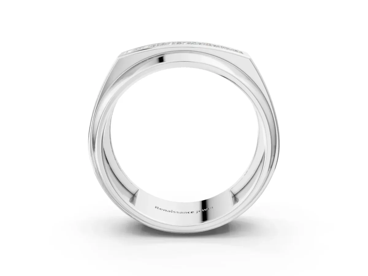 Princess Diamond Pavé Panel Mens Band White gold