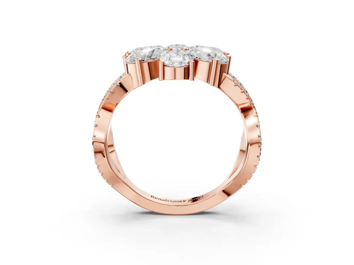 Pear Diamond Floral Ring with Round Diamond Accents Rose gold