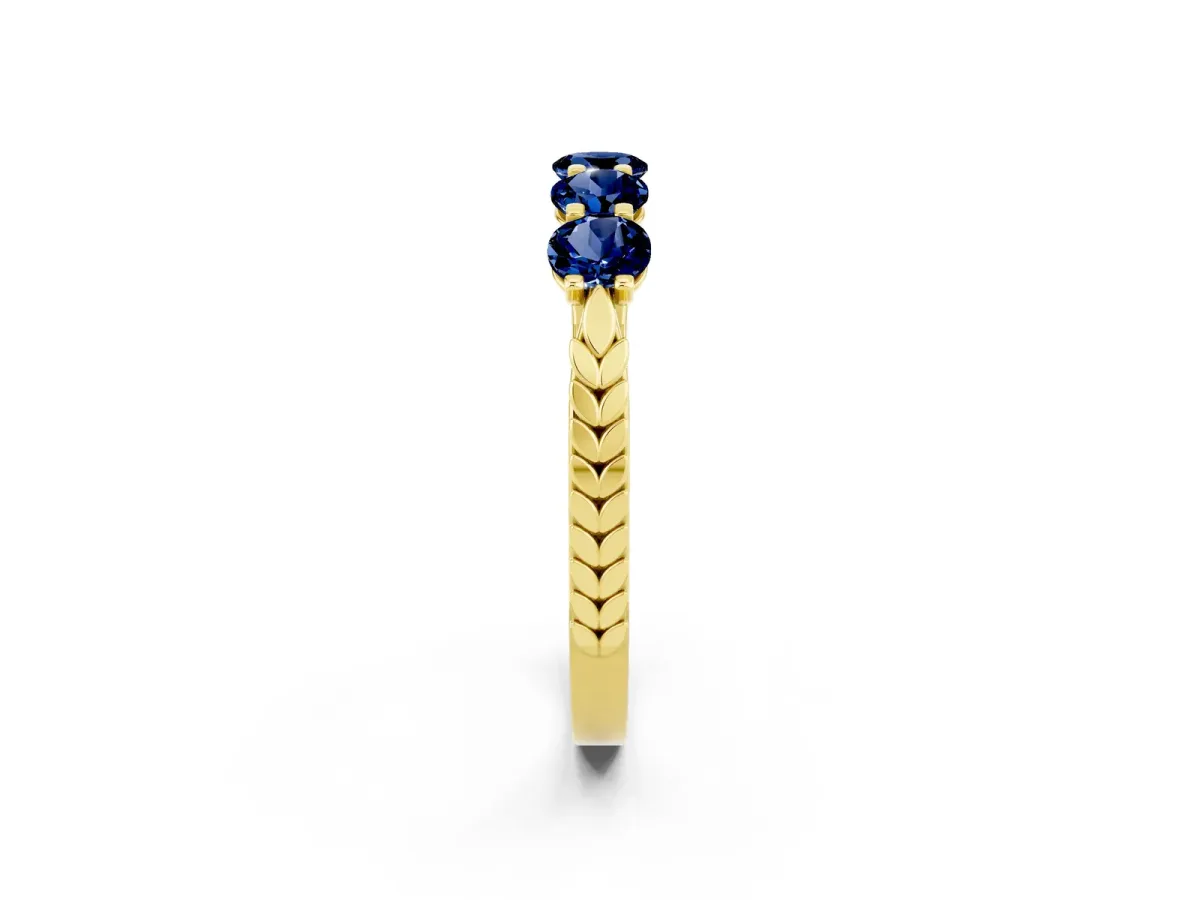 Five-Stone Round Blue Sapphire Prong-Set Band Yellow gold