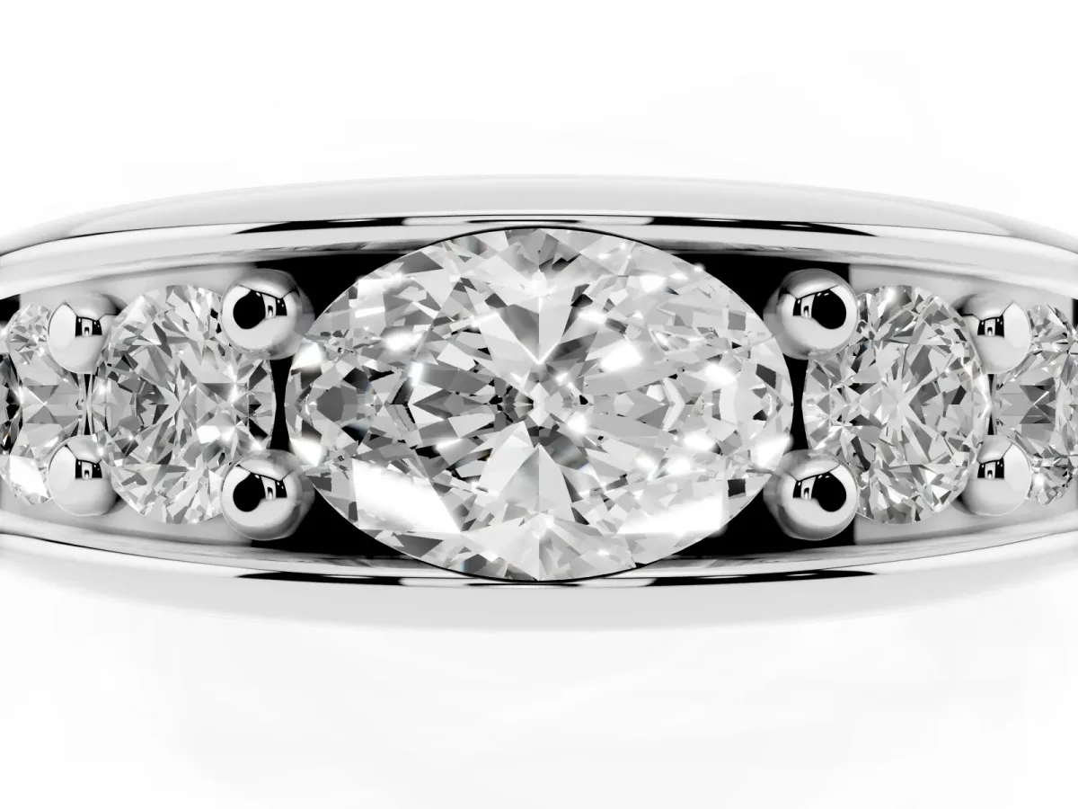 Oval Diamond Mens Ring with Round Diamond Accents Silver