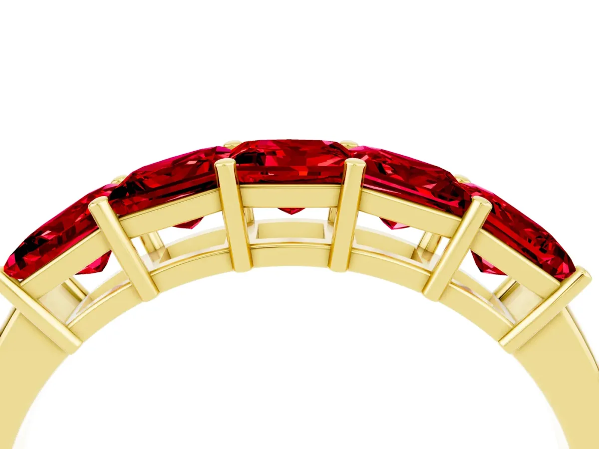 Princess Cut Five-Stone Ruby Band with Prong Setting Yellow gold