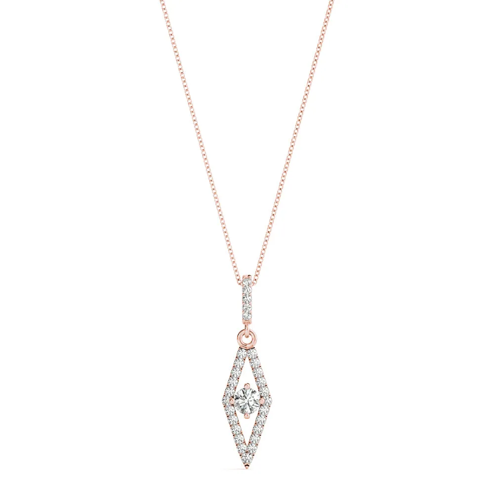Round Cut Diamond Pavé Marquise Pendant Rose gold