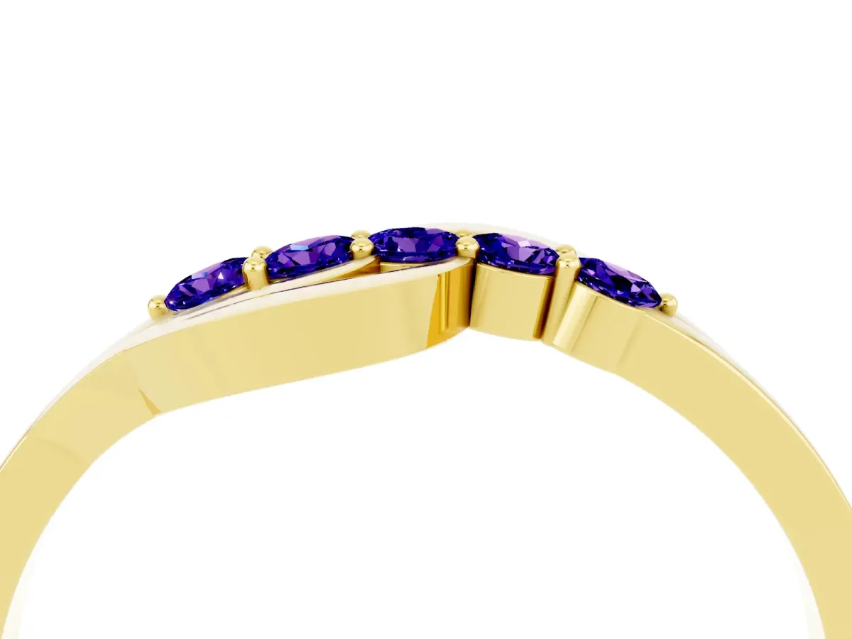 Five-Stone Round Tanzanite Crossover Band with Prong Setting Yellow gold