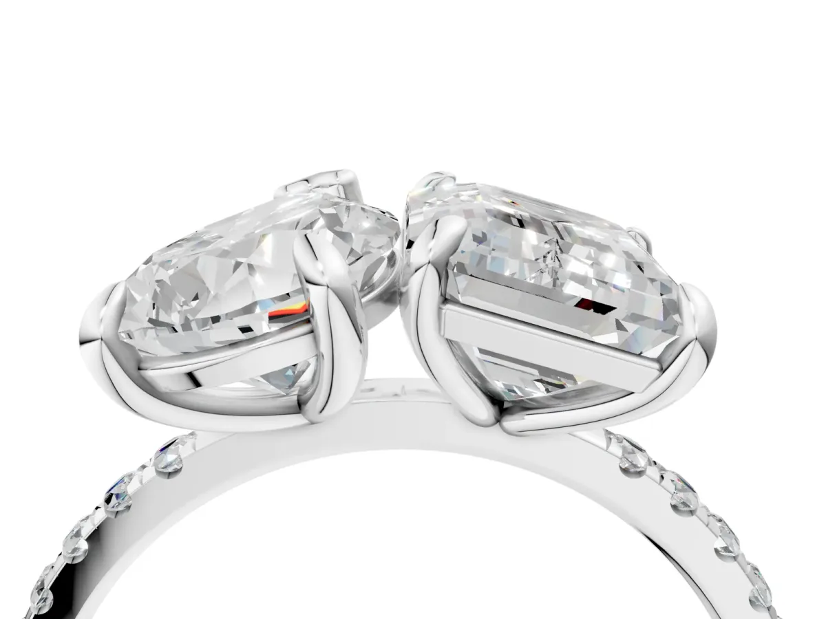 Pear and Radiant Toi Moi Ring with Prong Setting and Pave Band Silver