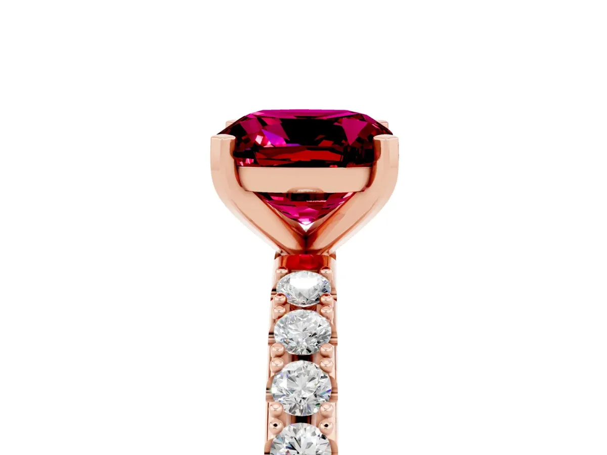 Cushion Cut Garnet Solitaire Pavé Band with Four-Prong Setting Rose gold