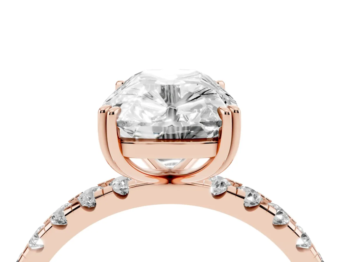 Old Mine Elongated Cushion Diamond Pave Band Ring Rose gold