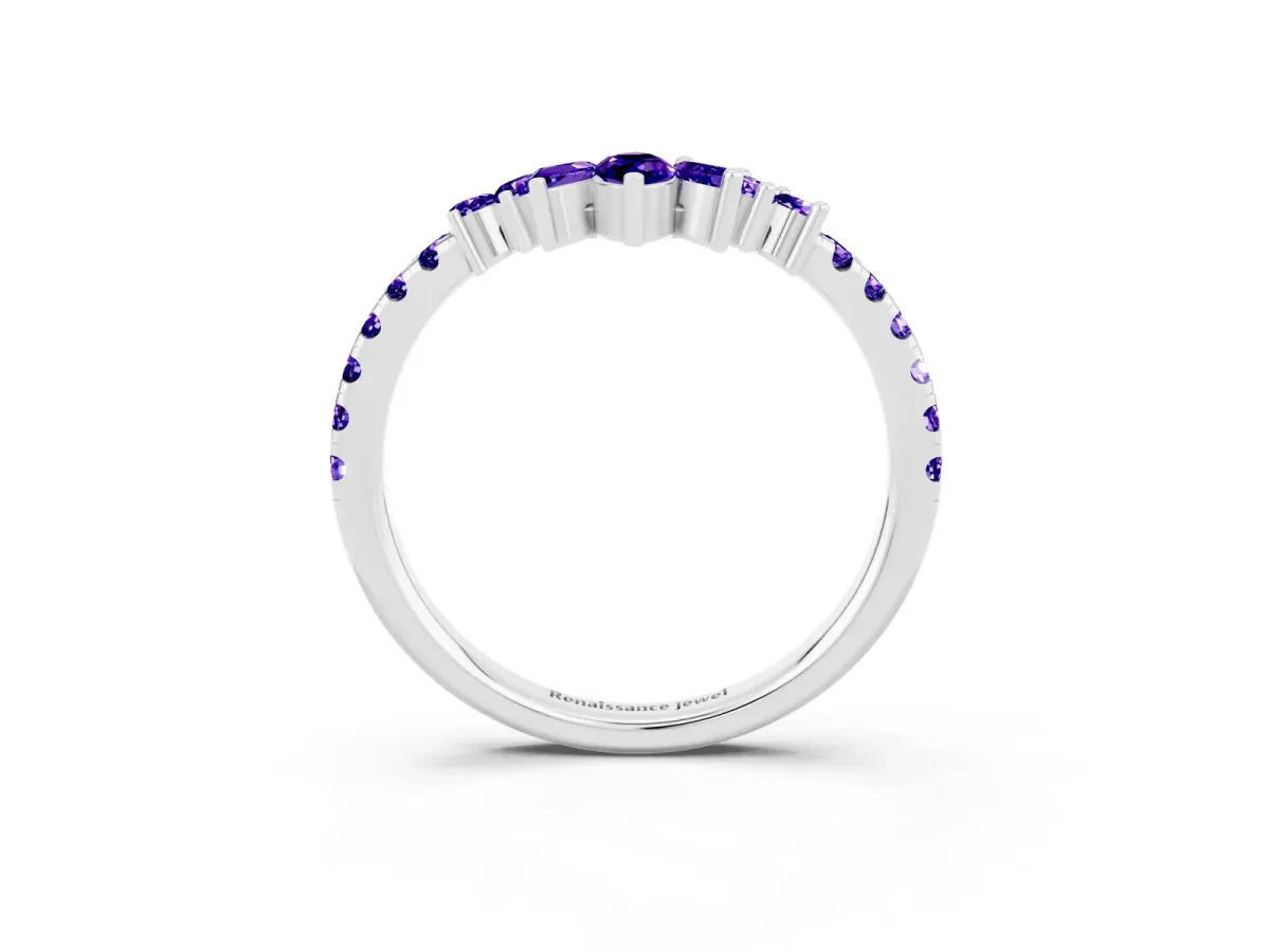 Chevron Marquise and Round Tanzanite Open Band with Prong Setting Silver