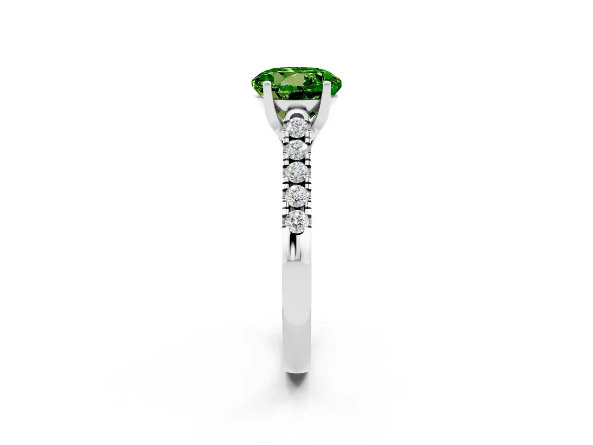 Round Cut Peridot Pavé Band Solitaire Ring with Prong Setting White gold