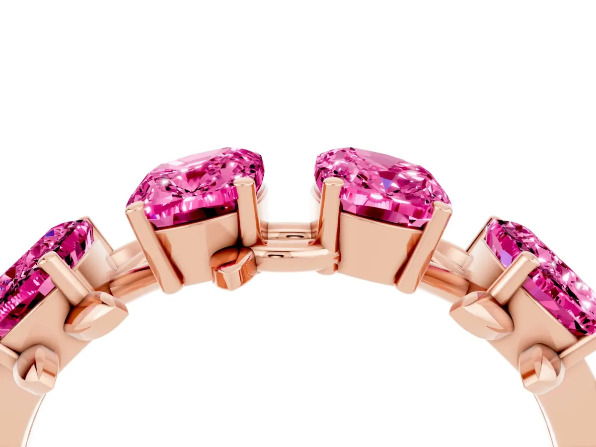 Emerald Cut Pink Sapphire Prong-Set Half Eternity Band Rose gold