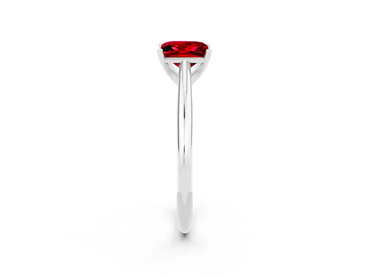 Princess Cut Ruby Solitaire Engagement Ring with Cathedral Setting and Four-Prong Mount White gold