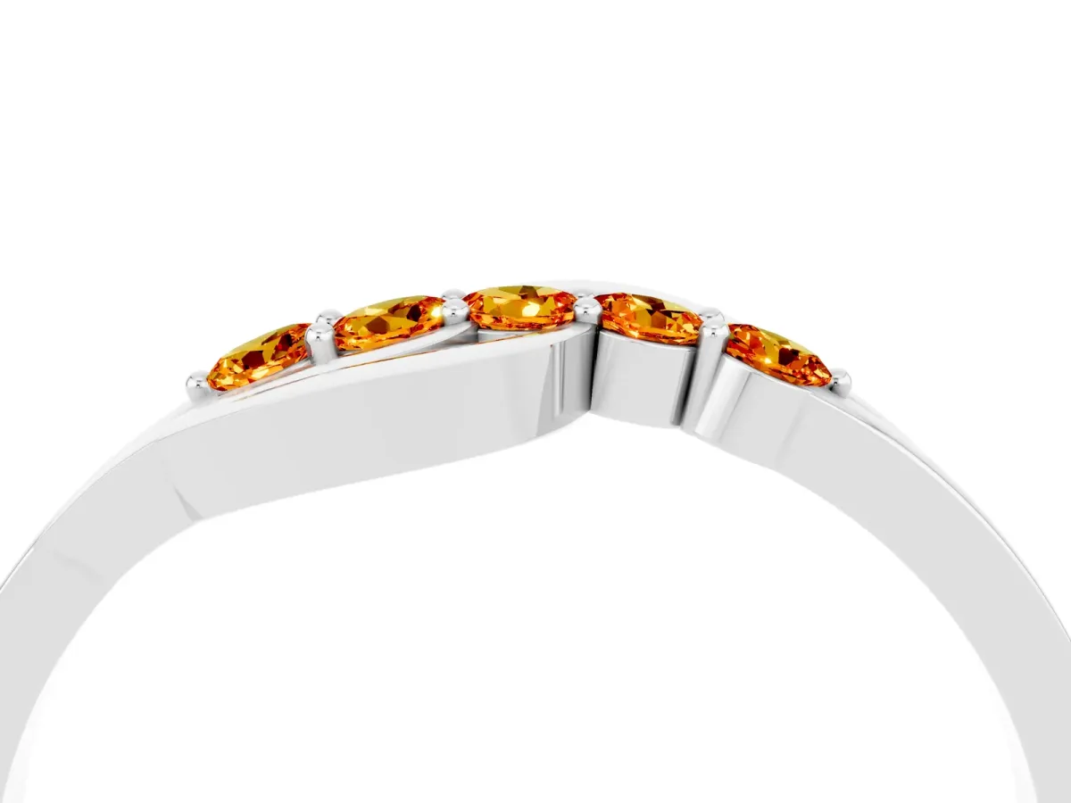 Five-Stone Round Citrine Crossover Band with Prong Setting White gold