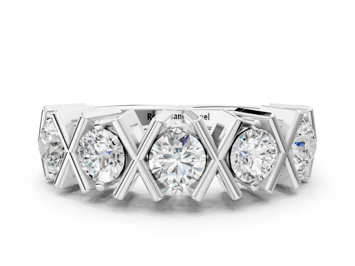 Round Diamond Channel Set Band with X-Prong Detail Silver