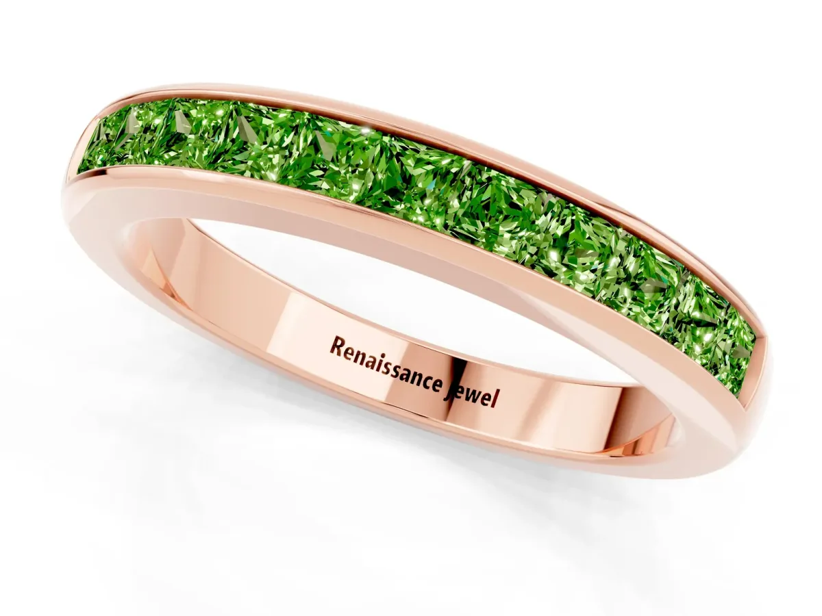 Channel Set Princess Cut Peridot Eternity Band Rose gold
