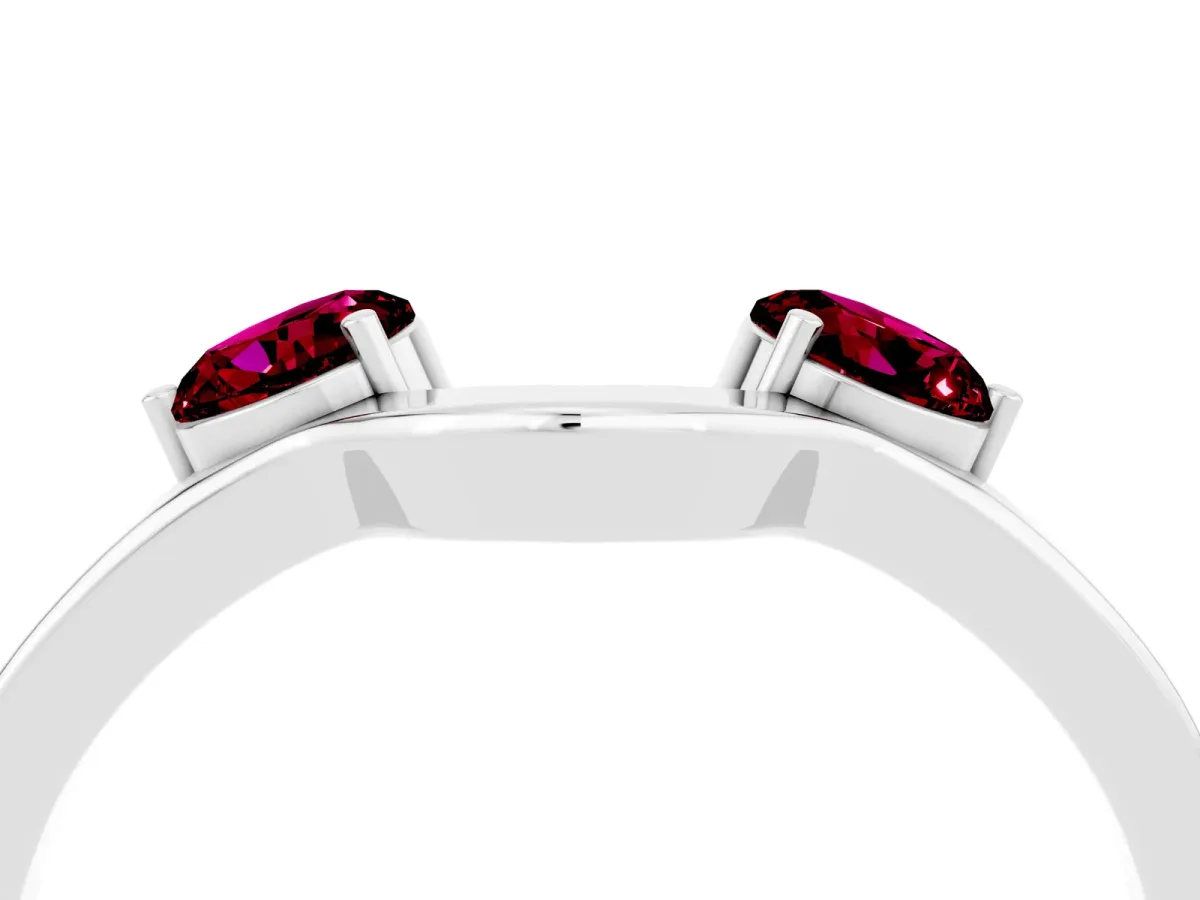 Dual Round Garnet Open Band Ring with Prong Setting White gold