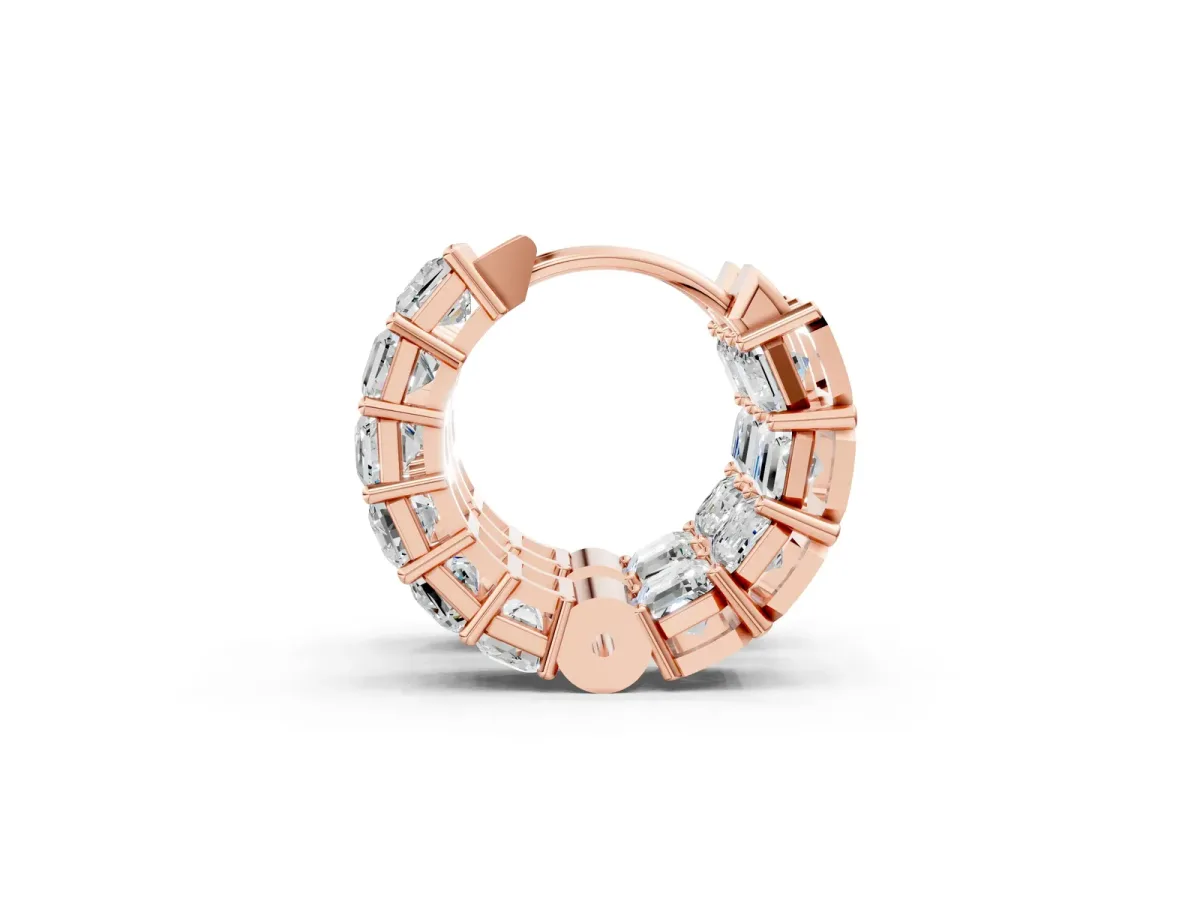 Emerald Diamond Huggie Hoop Earrings Rose gold