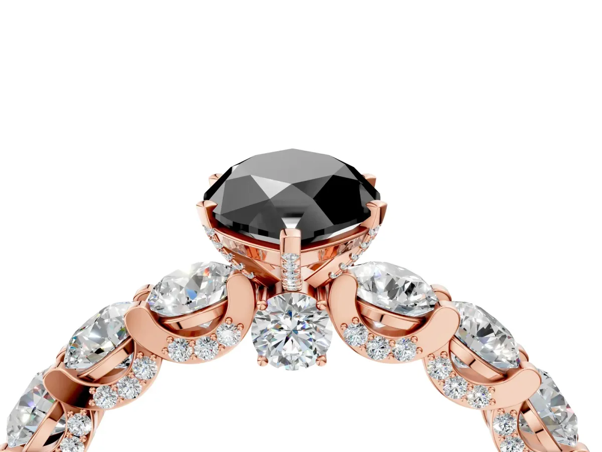 Fancy Black Marquise Cut Diamond Side Stone Engagement Ring with Four-Prong Setting Rose gold